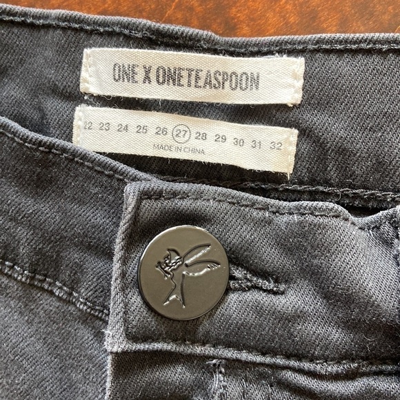 ONE Teaspoon Harlets High Rise Long Rise Fitted Twisted Cuff Hem Black Size 27 - Picture 7 of 12